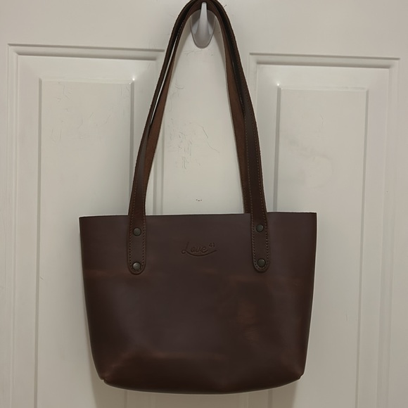 Love41 Small Simple Leather Tote-Dark Coffee Brown - Picture 2 of 7
